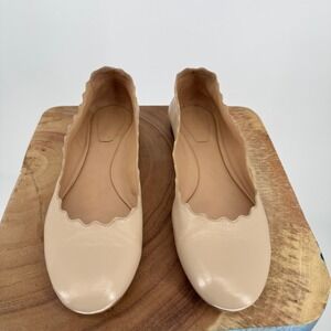 Chloe Lauren Ballet Flats Sz 37 Nude Leather Scalloped Quiet Luxury Balletcore